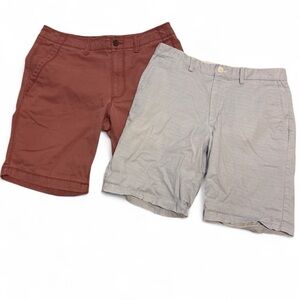 Lot 2 Men’s Chino Shorts Bundle 32x9 Beige Red Summer Casual Cotton Linen Fit